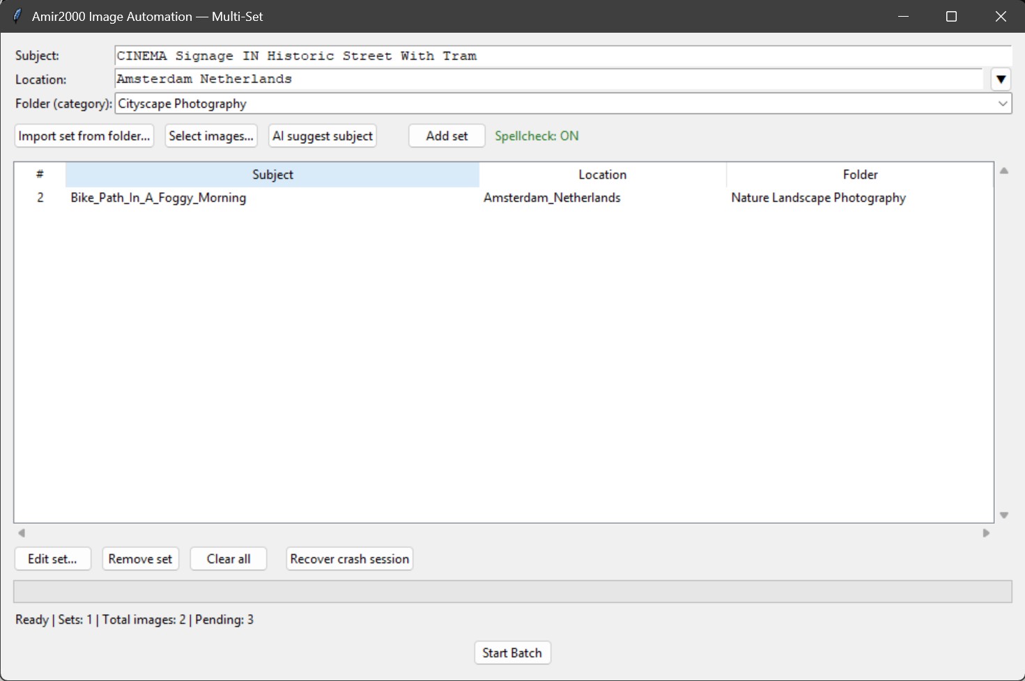 Multi-set UI for Amir2000 image automation