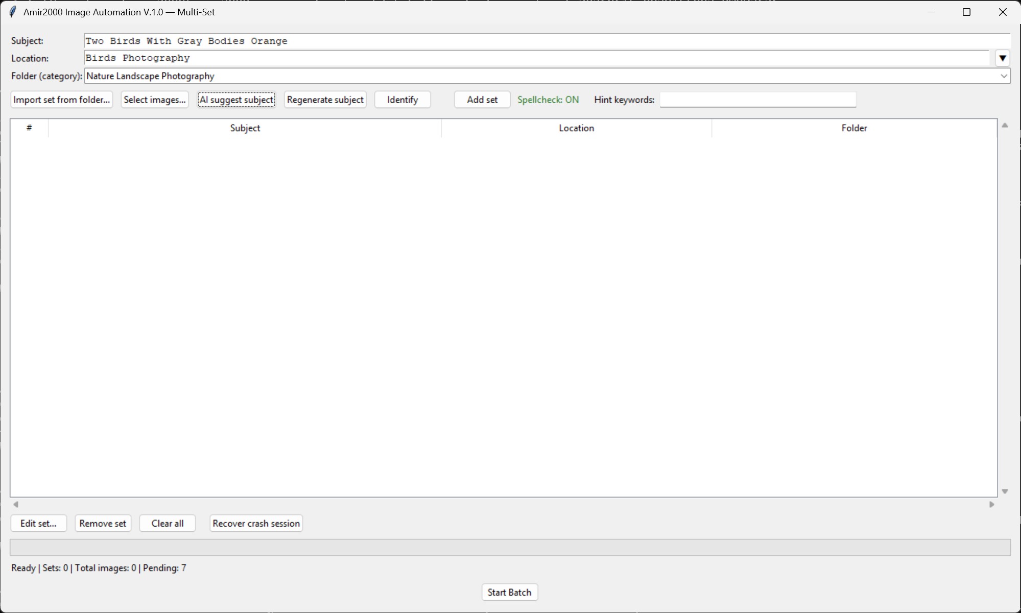 Multi Set V1 screen showing AI assisted subject suggestion before adding a set