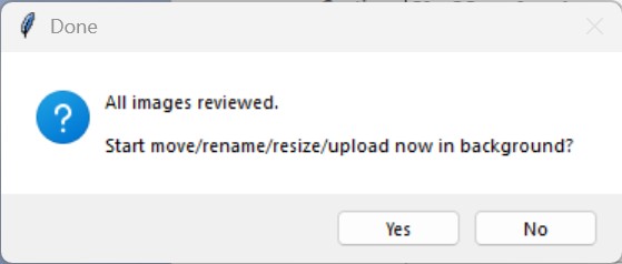 Review Editor V1 upload screen before sending approved images to the website