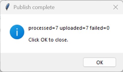 Review Editor V1 upload success screen confirming the image workflow completed